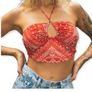 Princess Polly Jagger & Stone The Cruz Red Bandana Print Halter Tie Top Size 8